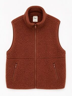 TNA Fleece Sherpa Vest in Rust Brown